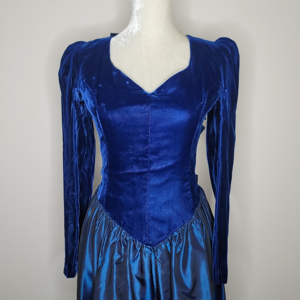 VTG 80s Velvet + Taffeta Bow Dress - Picture 2 of 10